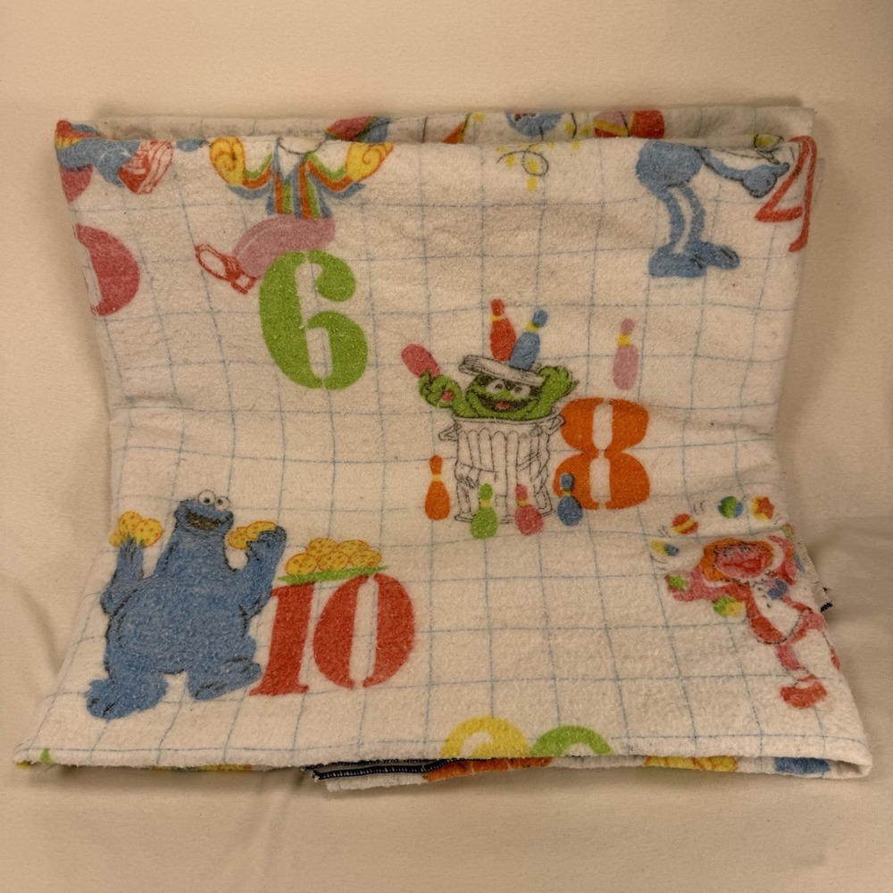 VTG Sesame Street Gang Twin 60x84 Number Party Fiber Woven Blanket